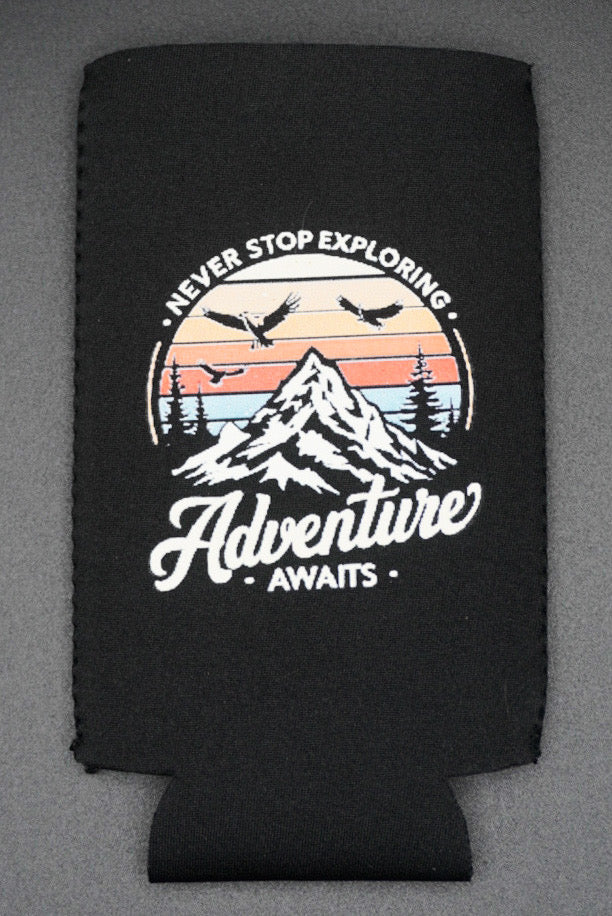 "Adventure Awaits" Mountain Neoprene Cooler for Bottles and Slim Cans – Summit Series