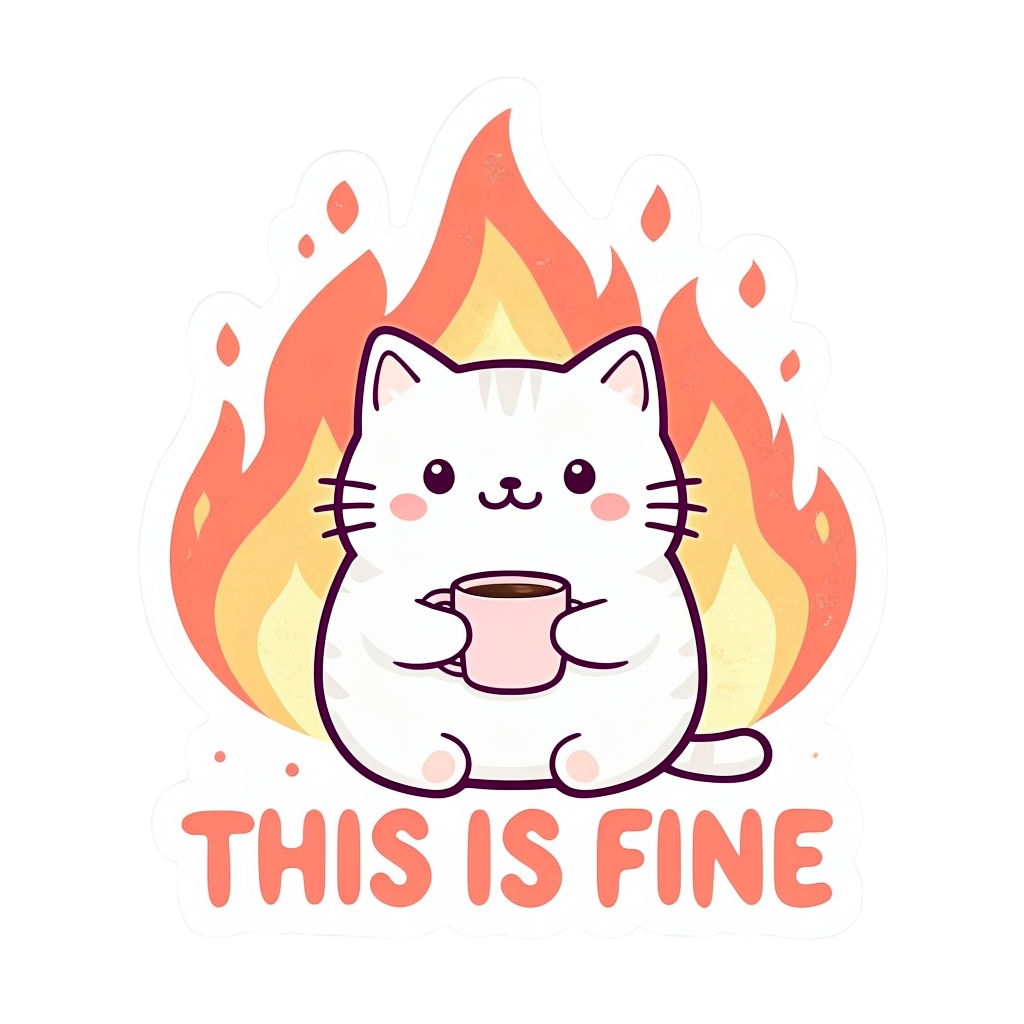 This Is Fine Cat – Kawaii Chaos Vinyl Sticker