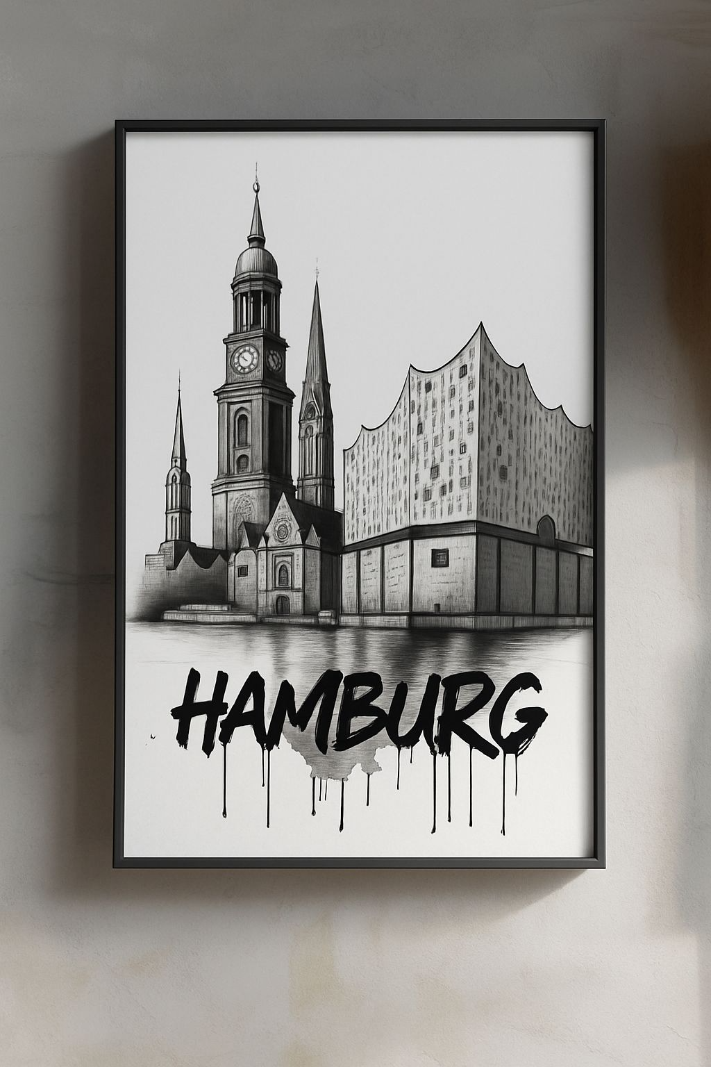 Hamburg stadsgezichten – A4 zwart-wit schetsafdruk (zonder lijst)