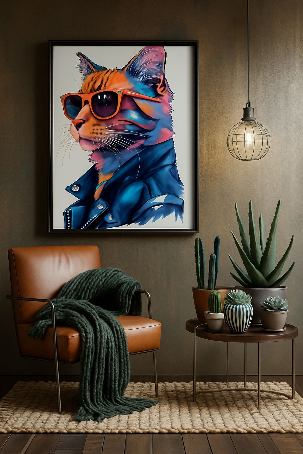 Cool Cat – Neon Rebel Poster (A4, glanzend fotopapier)