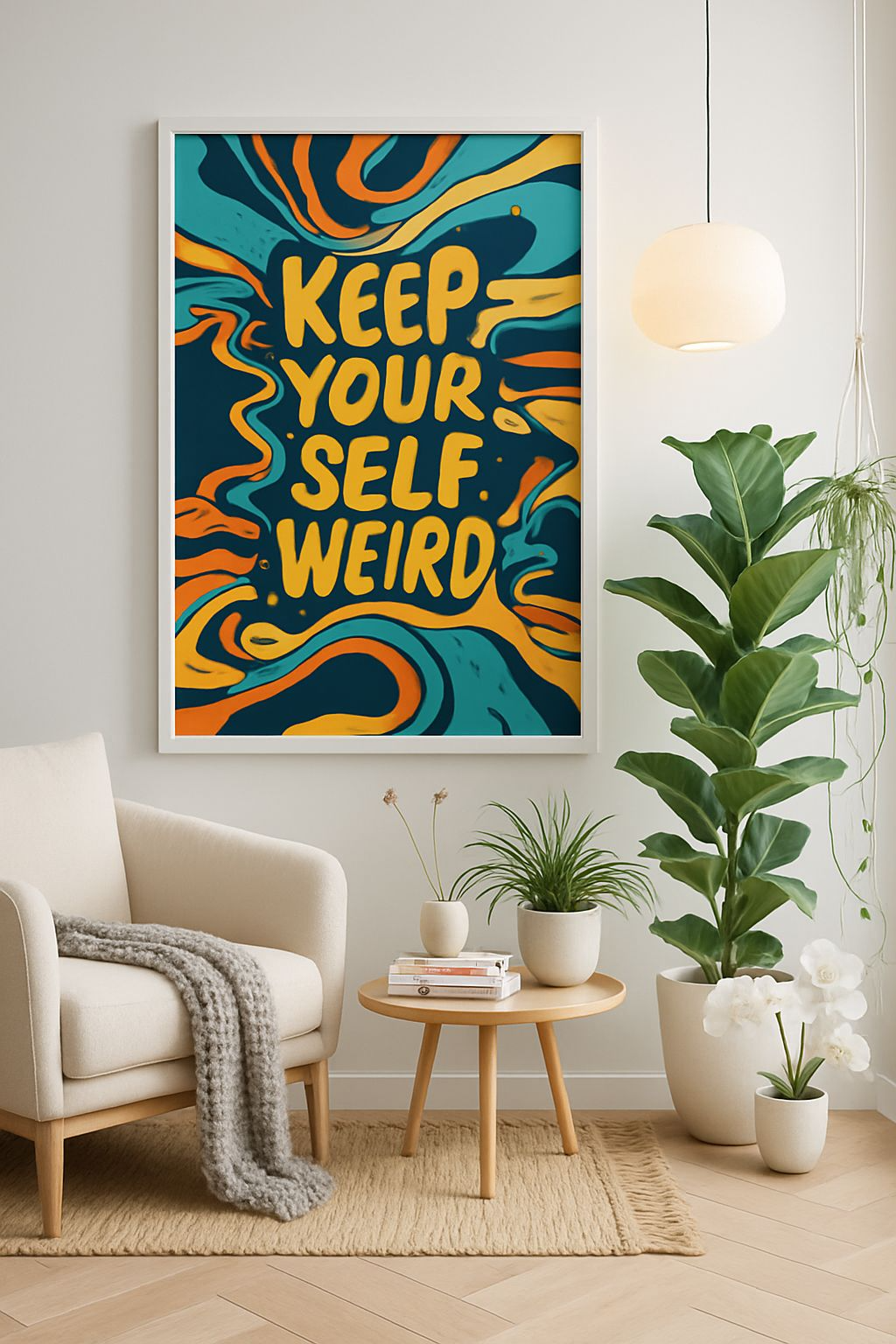 Houd jezelf raar – Psychedelische typografieposter (A4, glanzend fotopapier)