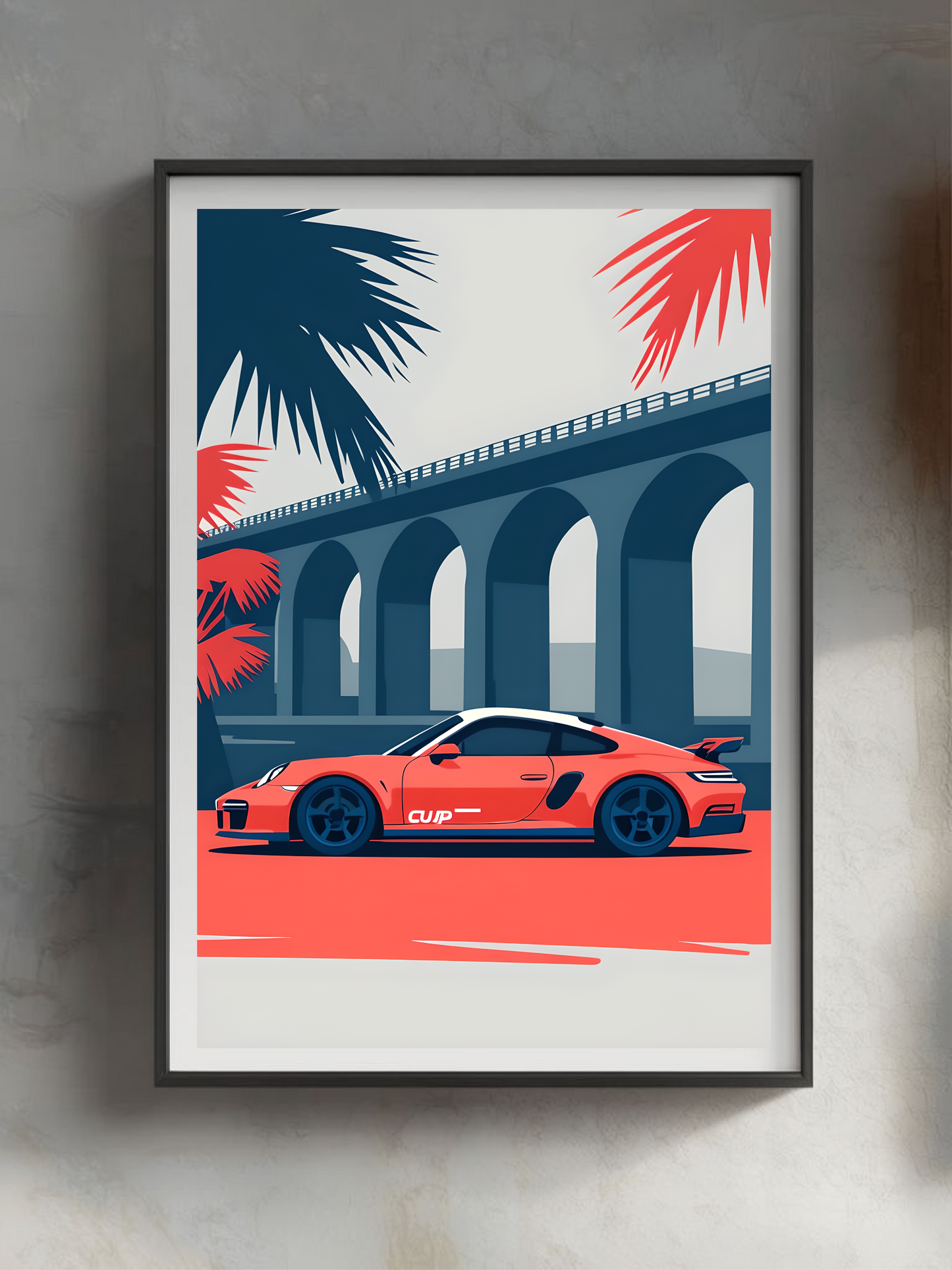 Rode Sportwagen – A4 Minimalistische Poster Print in Retro Race Stijl (Zonder Lijst)