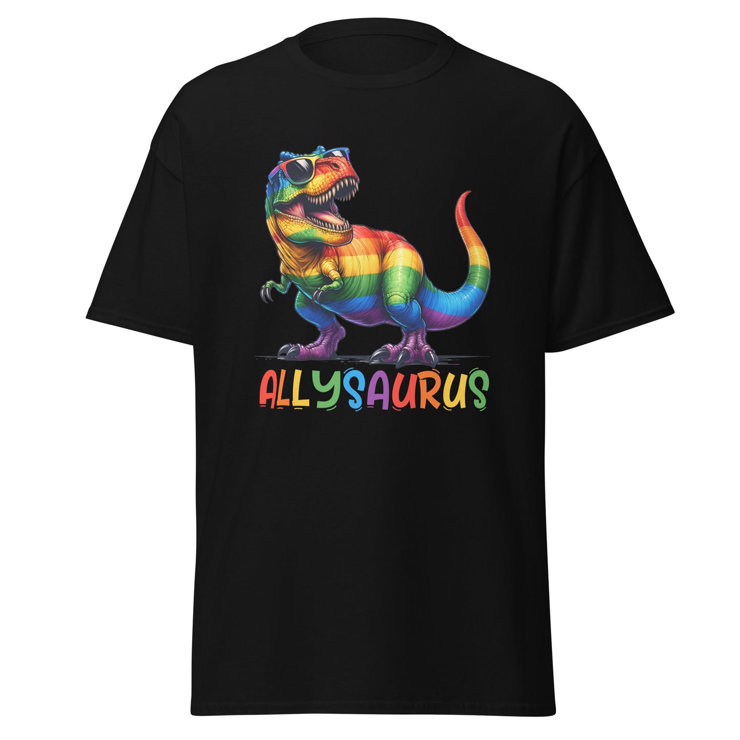 Allysaurus Pride T-Shirt – Rainbow Dinosaur LGBTQ+ Ally Graphic Tee
