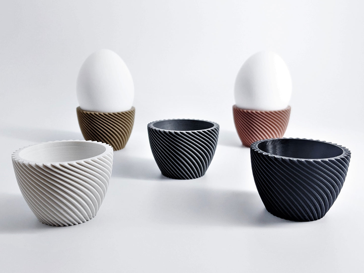 Spiral Design PLA Egg Cup Set (6 Pieces) | Dutch-Made Modern Breakfast Decor