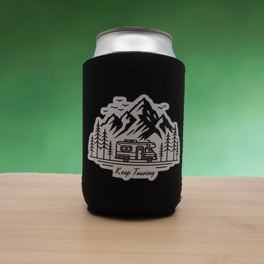 "Keep Touring" Van Life Neoprene Cooler for Standard 330ml Cans – Mountain Traveler