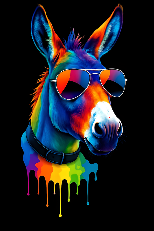 Colorful Donkey with Sunglasses – A4 Pop Art Print on Glossy Photo Paper (Unframed)