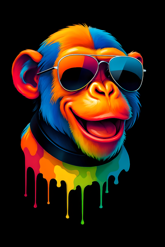 Colorful Monkey with Sunglasses – A4 Pop Art Print on Glossy Photo Paper (Unframed)