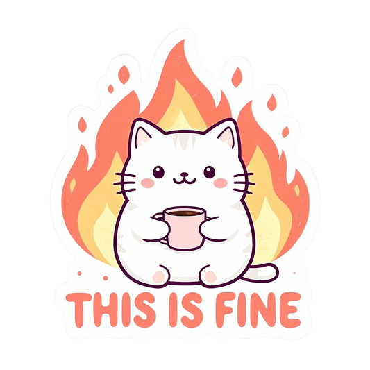 This Is Fine Cat – Kawaii Chaos Vinyl Sticker