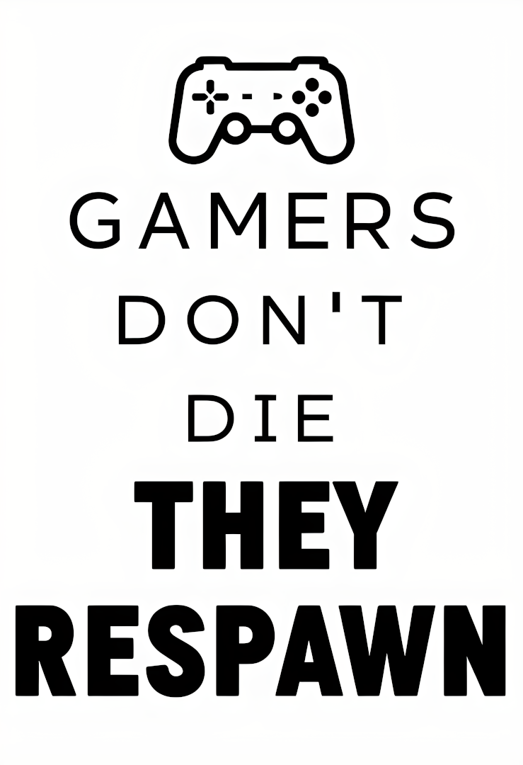 Minimalist Gamer Quote Art Print - "Gamers Don't Die They Respawn" - Glossy A4 Typography Poster for Game Room