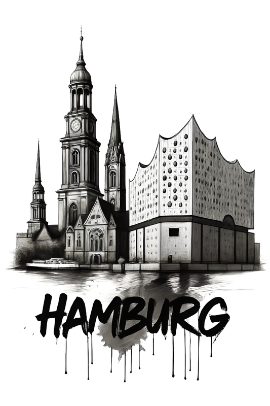 Hamburg City Landmarks – A4 Black & White Sketch Art Print (Unframed)