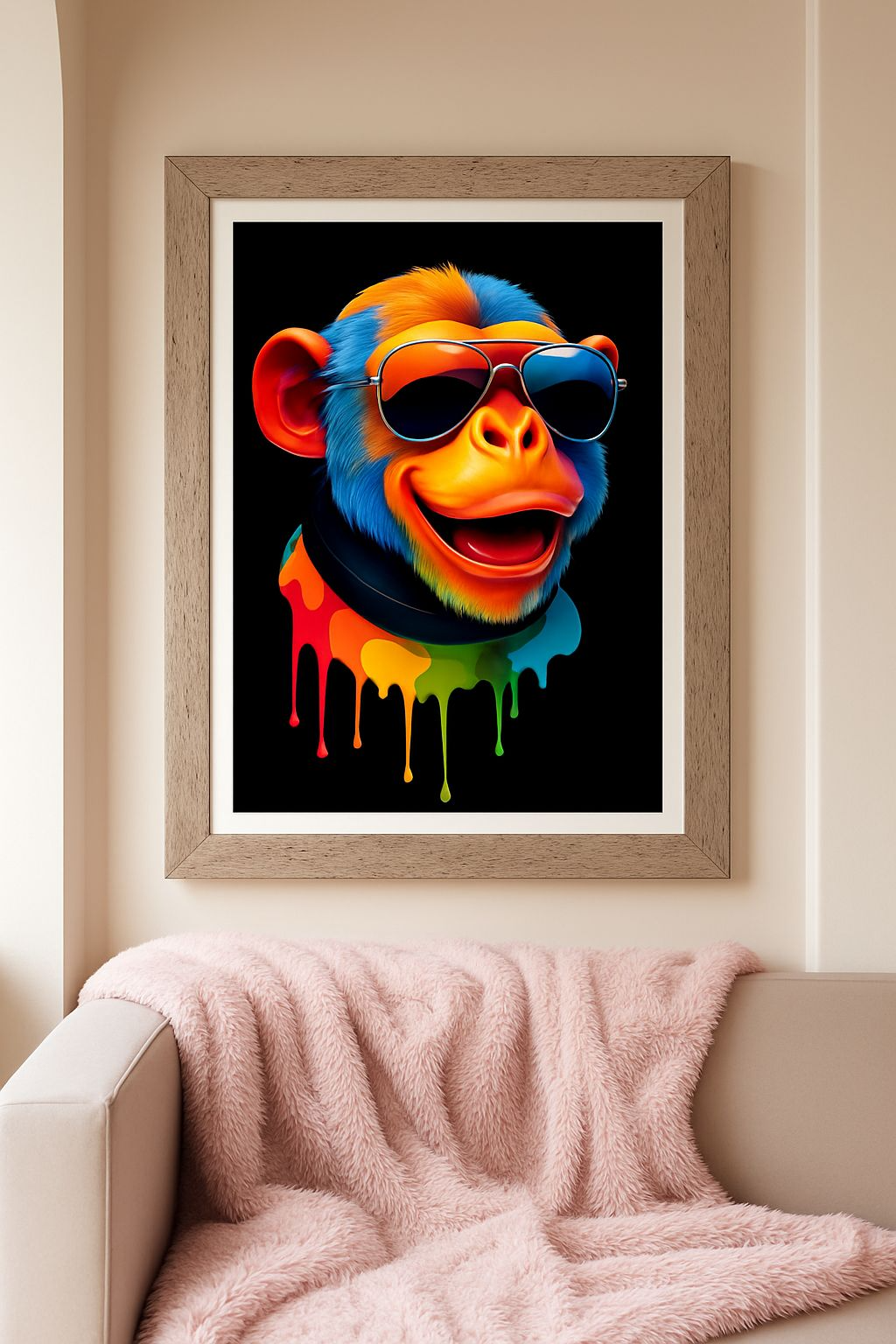 Kleurennormige aap met zonnebril – A4 Pop Art print op glanzend fotopapier (zonder lijst)