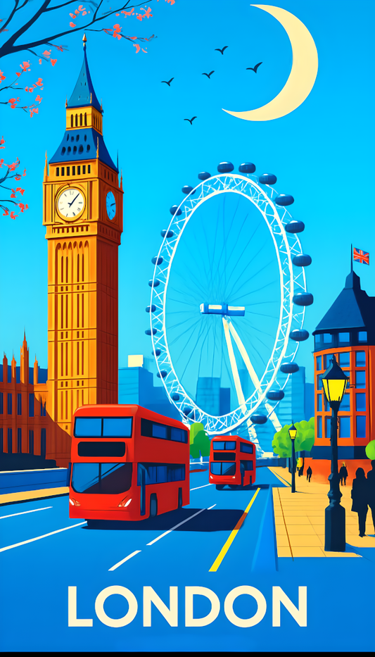 Modern London Cityscape – A4 Poster Print with Bold Colors