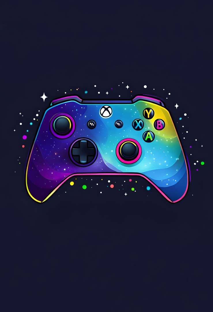 Cosmic Controller Art Print - Neon Nebula Gaming Design - Glossy A4 Poster for Video Game Room Setup