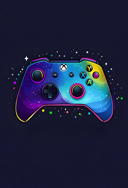 Cosmic Controller Art Print - Neon Nebula Gaming Design - Glossy A4 Poster for Video Game Room Setup