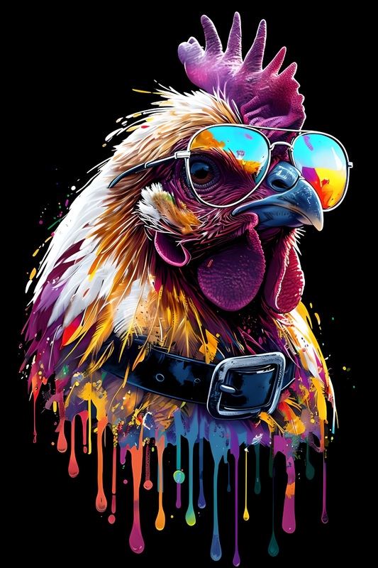 Colorful Chicken Poster with Sunglasses – A4 Glossy Pop Art Print