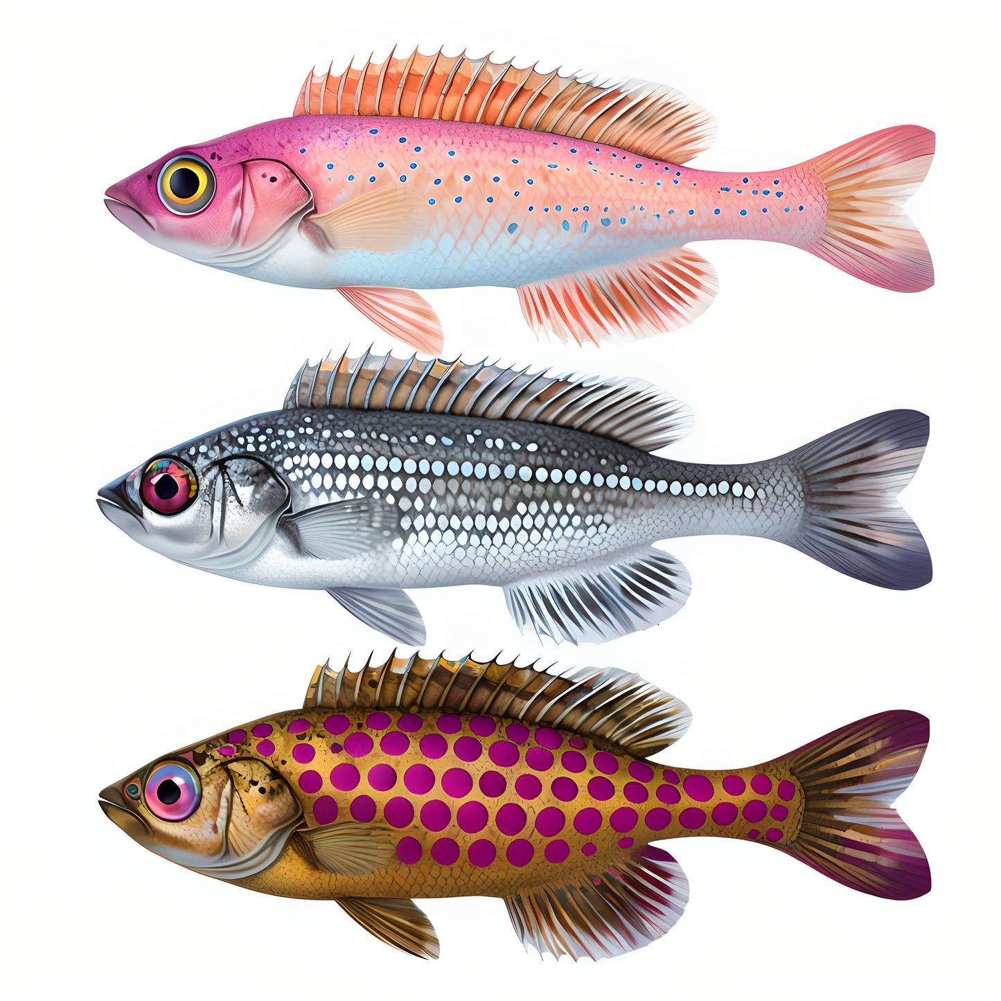 "Trio of Fins" – Vibrant Illustrated Fish Poster (A4 Size)