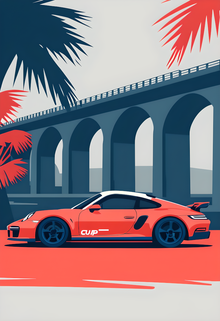 Rode Sportwagen – A4 Minimalistische Poster Print in Retro Race Stijl (Zonder Lijst)