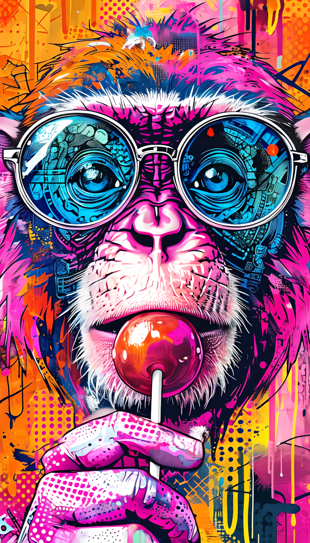 Lickin' Legend – Neon Pop Art Monkey Poster (A4, glanzend fotopapier)
