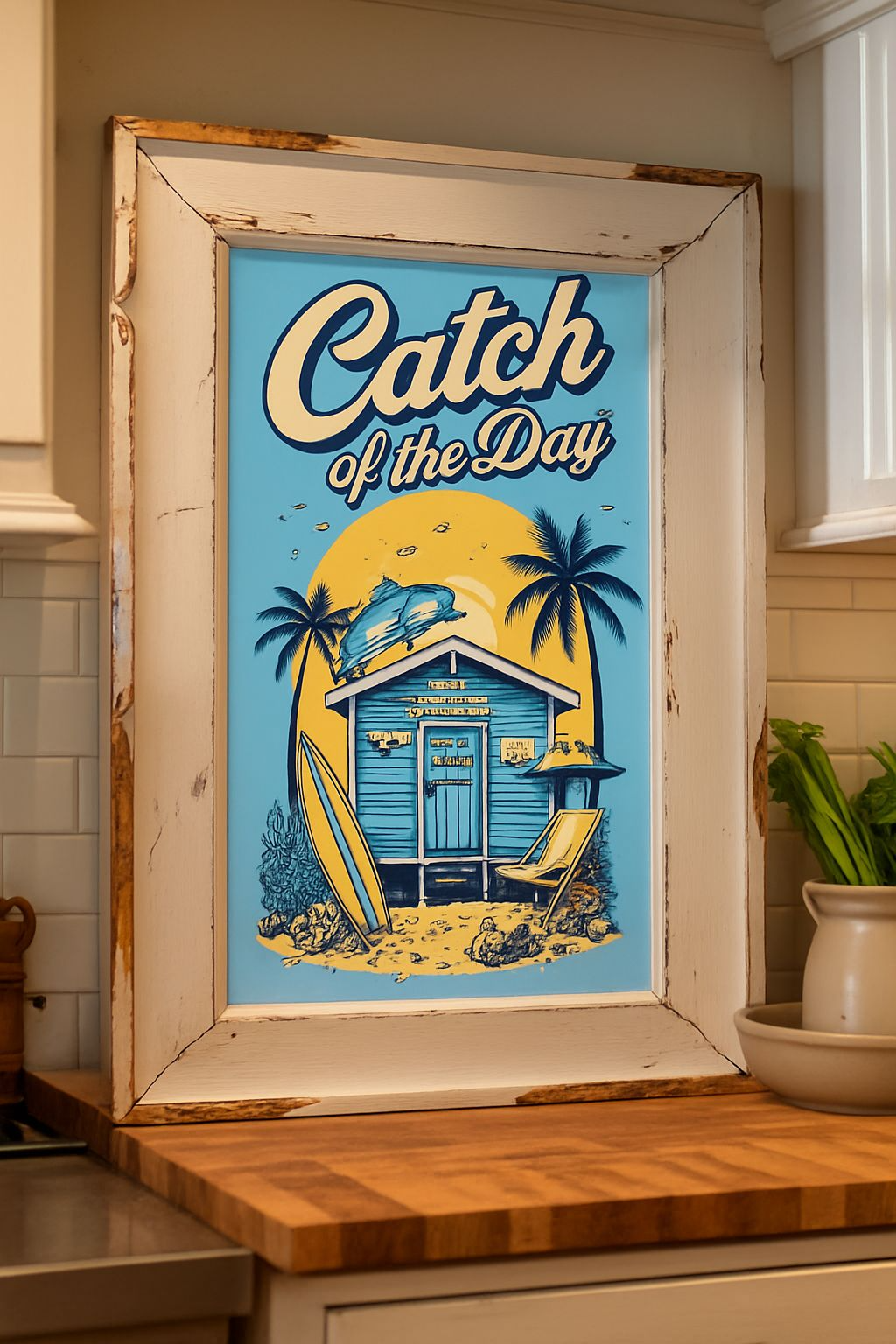 Catch of the Day – Retro Beach Hut Poster (A4, Glossy Finish)