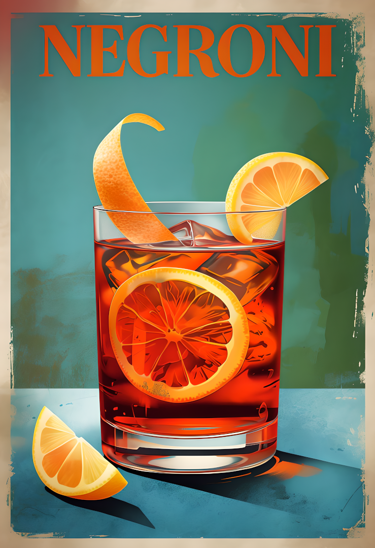 Negroni – Vintage Cocktail Art Poster (A4, glanzend fotopapier)