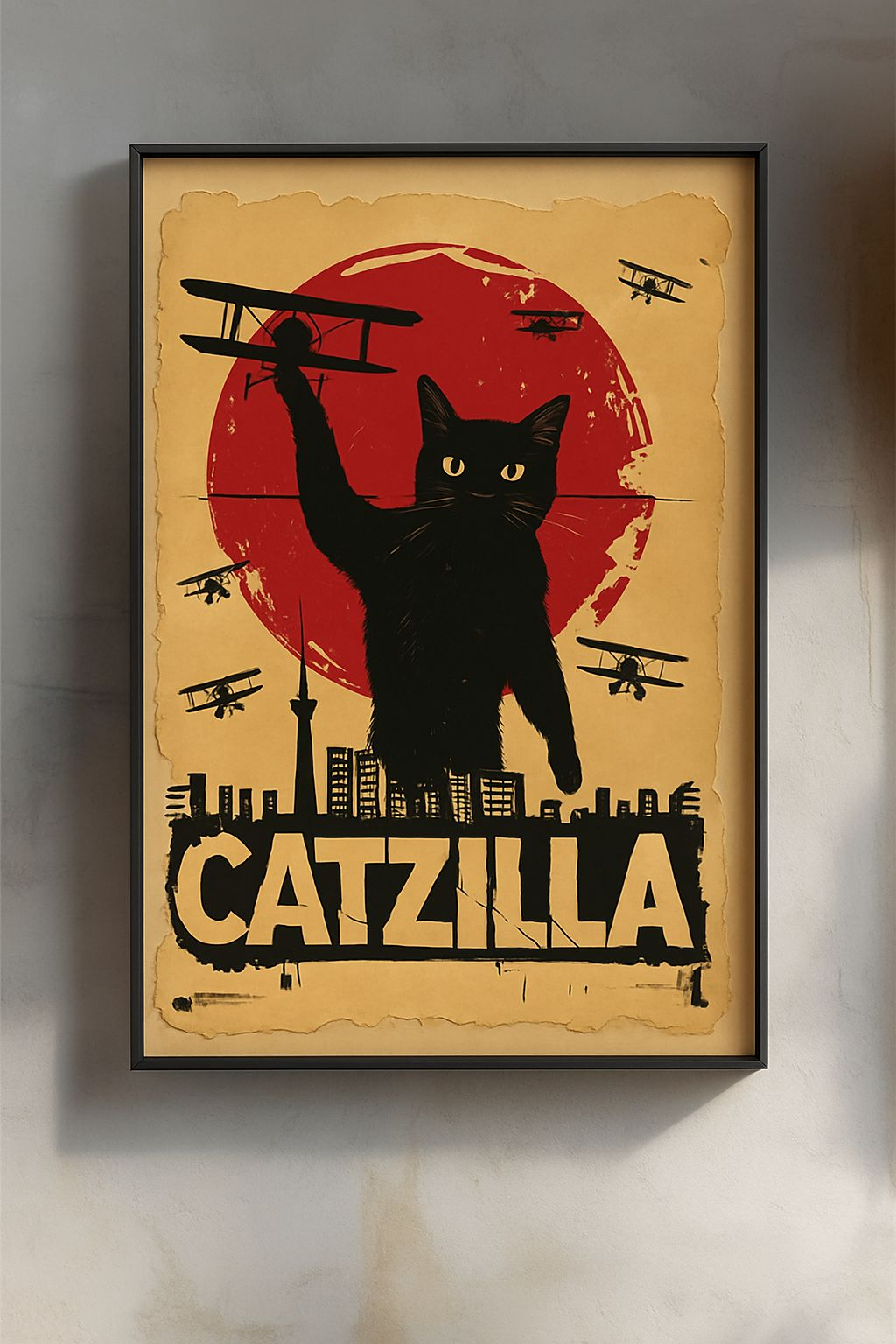 Catzilla – Vintage Monster Cat Poster (A4, Glossy Finish)