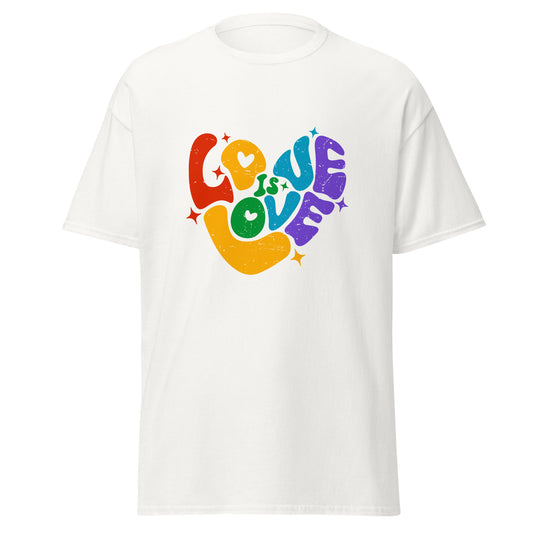 Love is Love Retro Heart Pride T-Shirt – Premium Stanley/Stella Rainbow LGBTQ+ Graphic Tee
